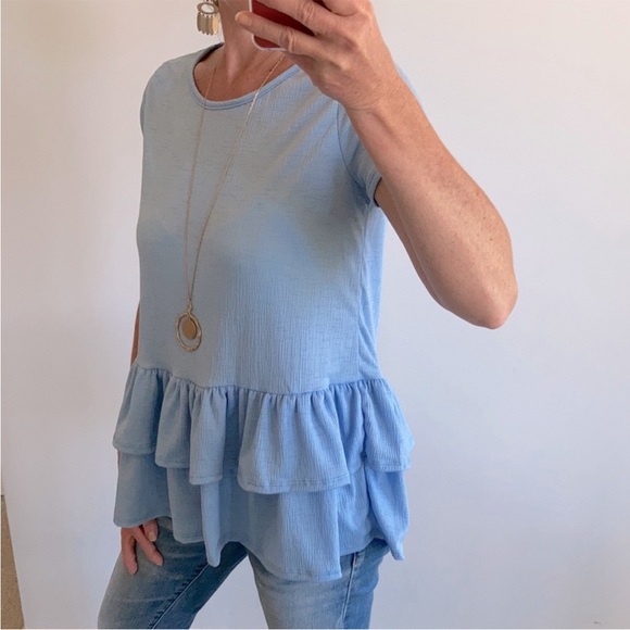 Short Sleeve Double Layer Ruffle Hem Top - Picture 3 of 7